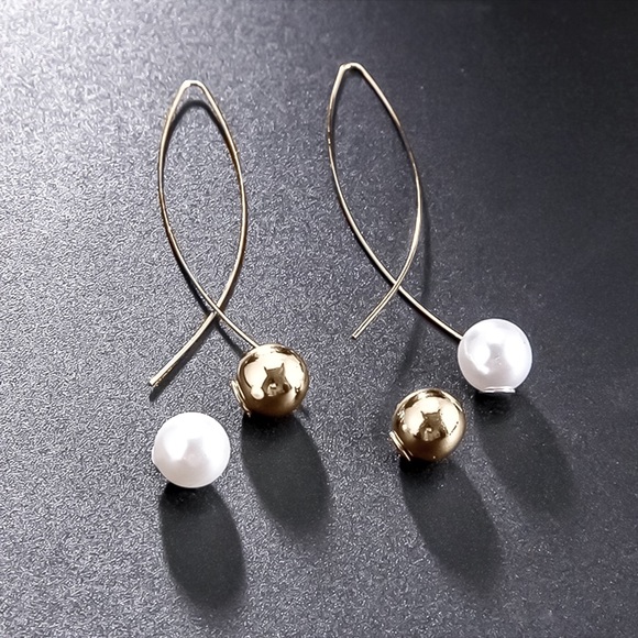 Gold Faux Pearl/Bead Ear Wires - Picture 5 of 8